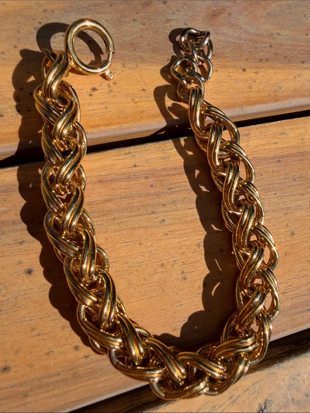 Vintage Napier Chunky Gold Tone Twisted Link Chain Bracelet